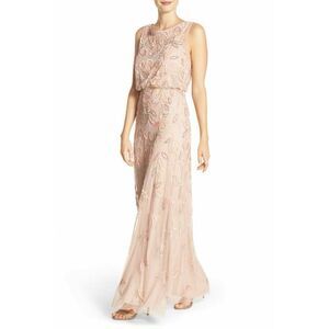 NWT Adrianna Papell Womens Dusty Pink Floral Beaded Blouson Gown Maxi Dress Size